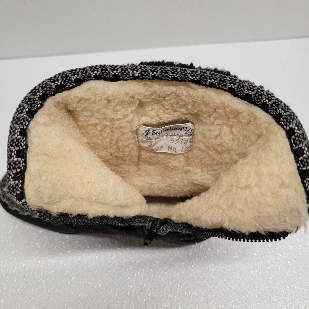Vintage SNOWLAND Women's Faux Fur Lined Zip  Up Snow Boots Black Gray Size 5